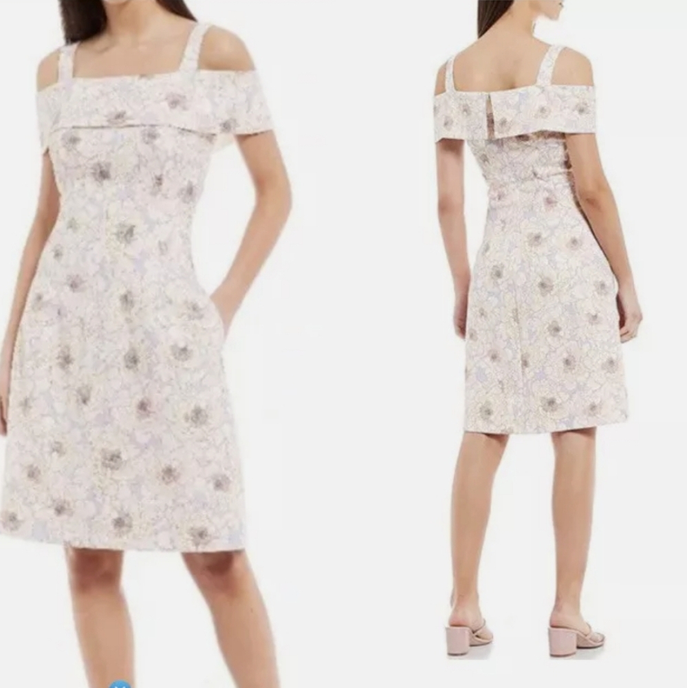 Belle Badgley Mischka Nori Off Shoulder Floral Scuba Dress